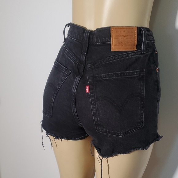 Levi Strauss Shorts Womens Button Fly Black Raw Hem Grunge High Rise Sz 28 - Picture 5 of 11
